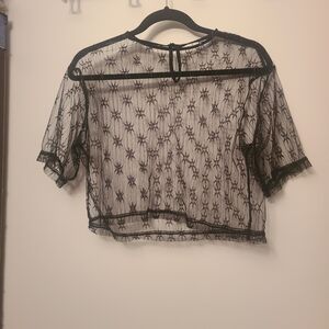 Drop Shoulder Black Sheer Lace Top